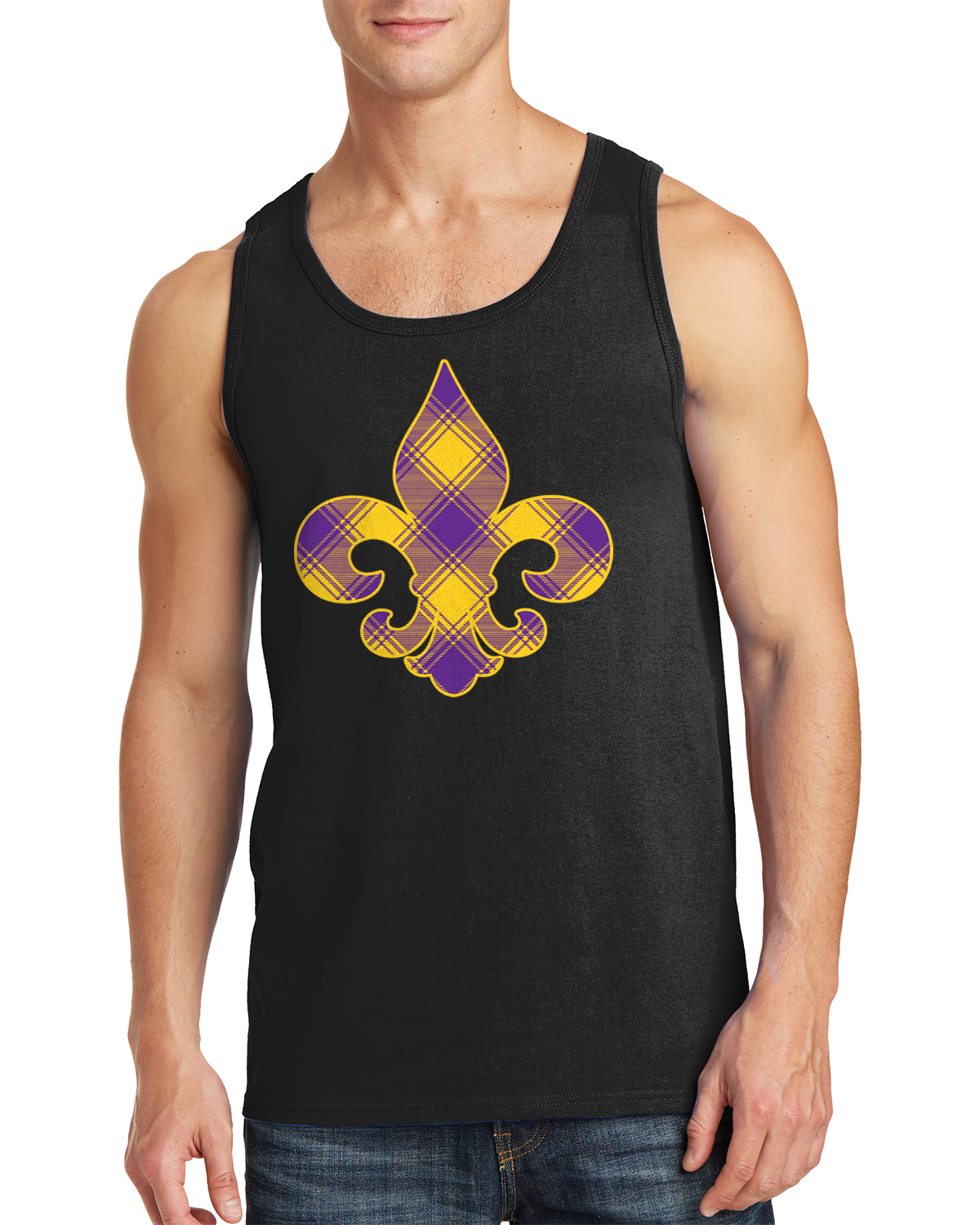 Kariertes Karneval Fleur de Lis Herren Tank Top Fat Tuesday - Bild 2 von 9