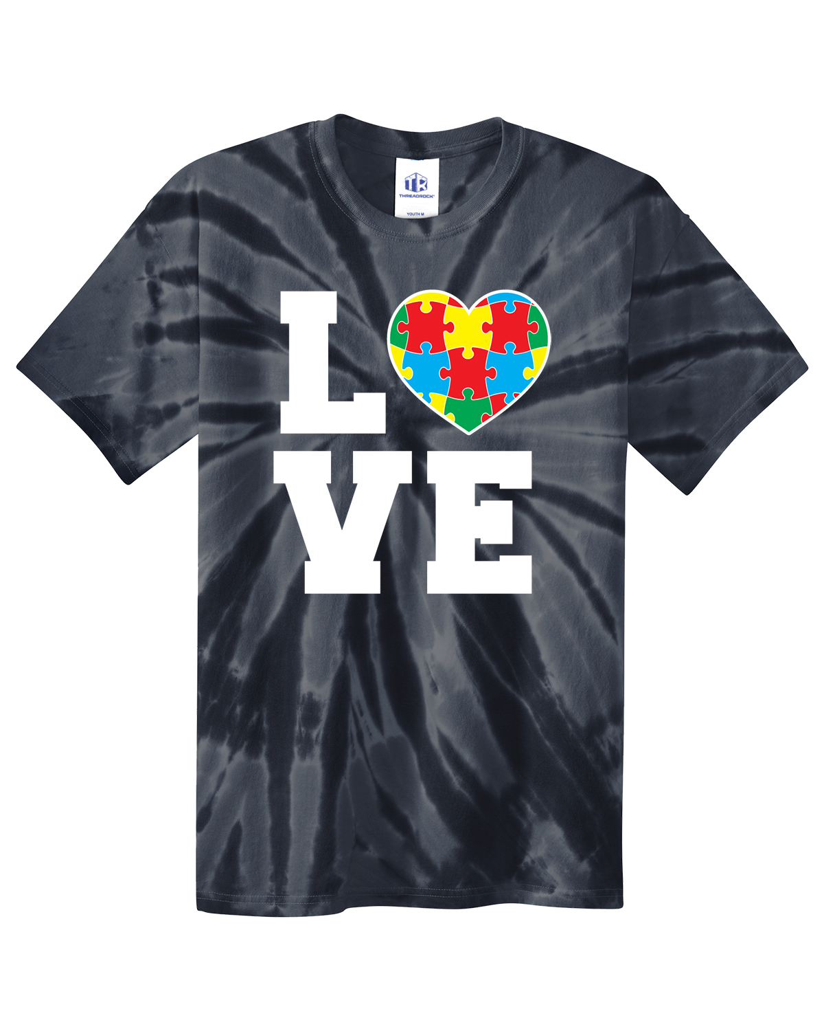 Autism Awareness Love Puzzle Heart Youth Tie Dye T-Shirt Support - Picture 2 of 13