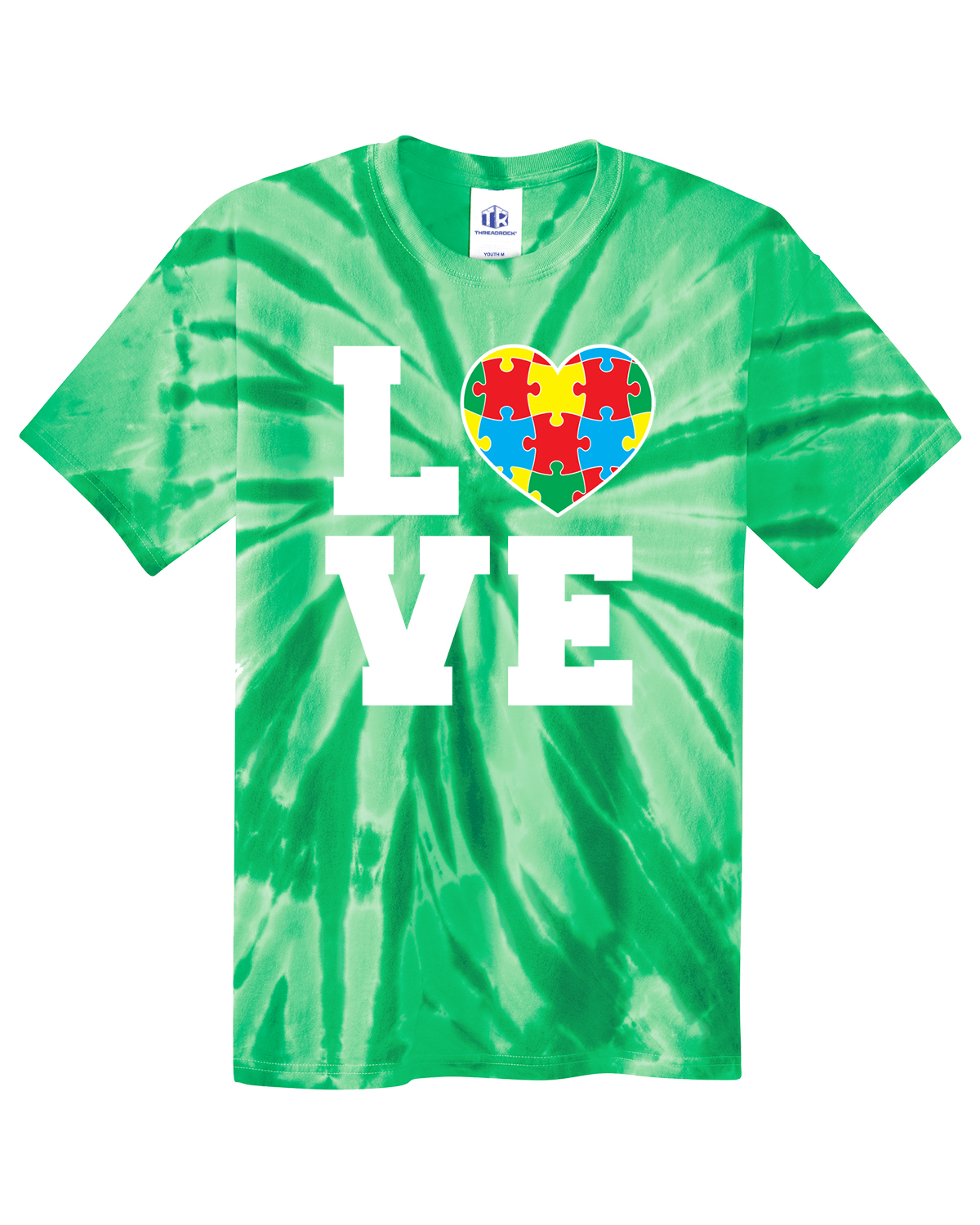 Autism Awareness Love Puzzle Heart Youth Tie Dye T-Shirt Support - Picture 3 of 13