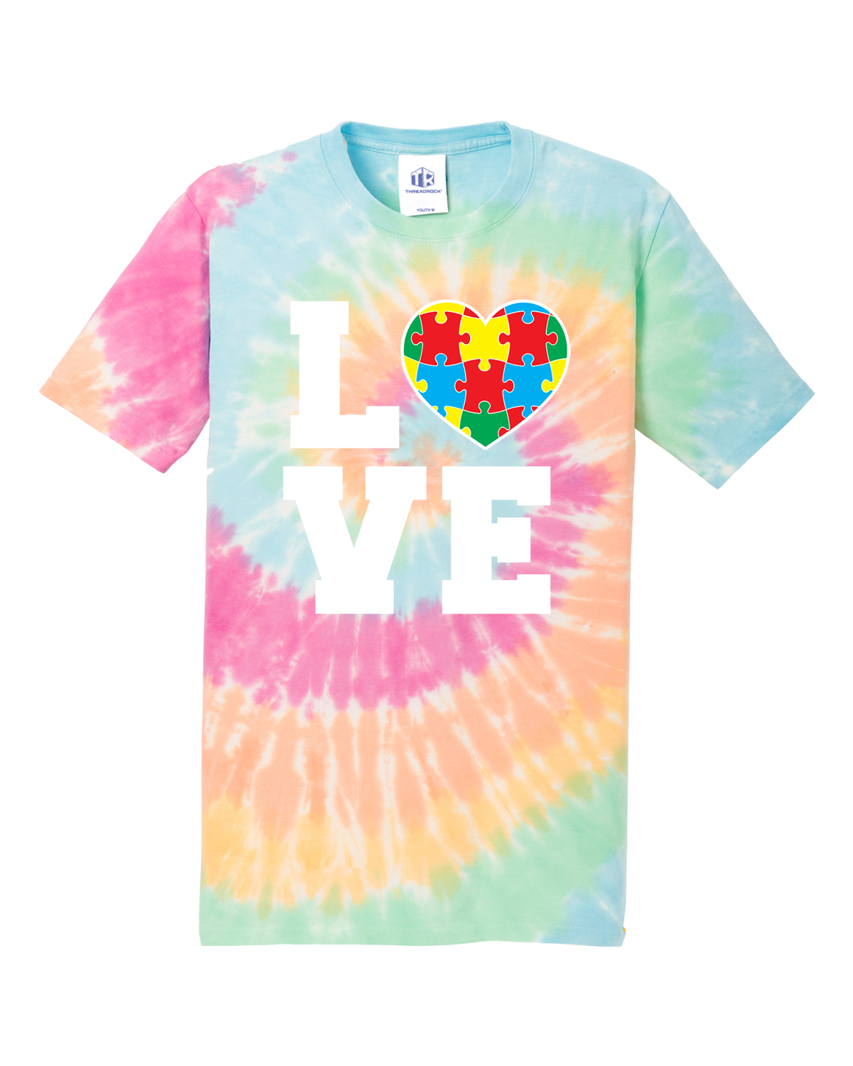 Autism Awareness Love Puzzle Heart Youth Tie Dye T-Shirt Support - Picture 4 of 13