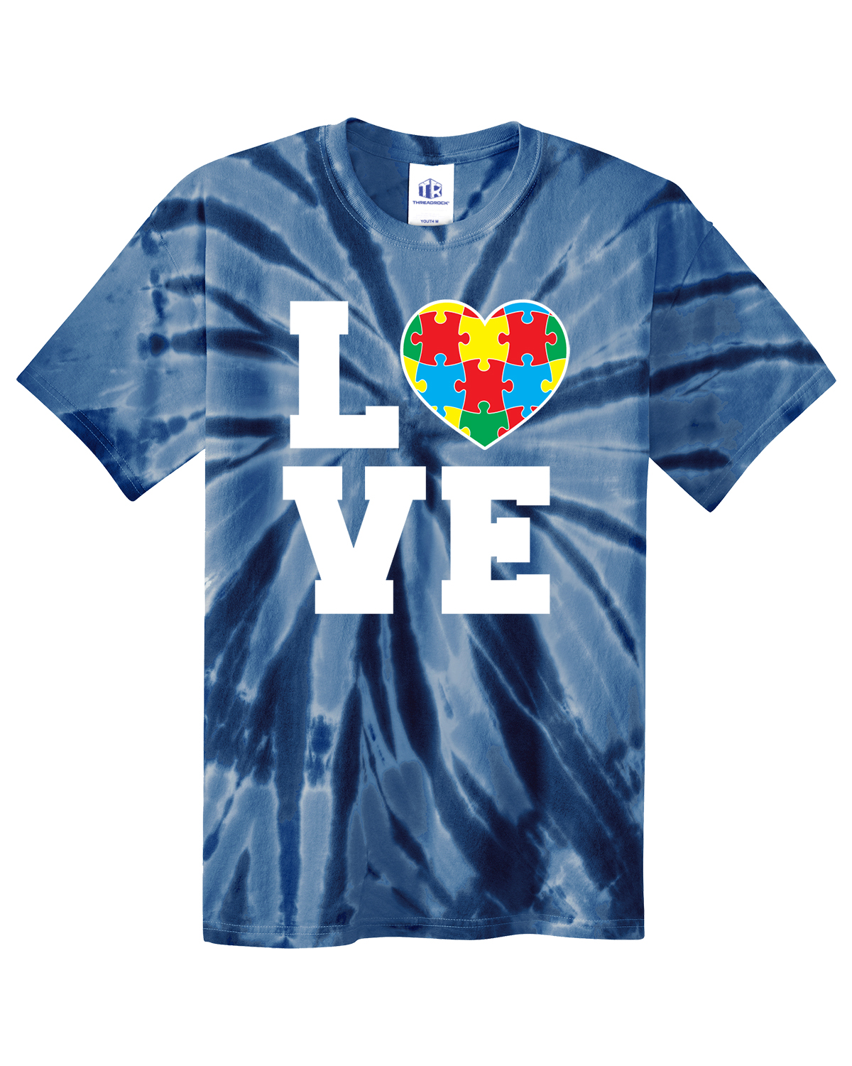 Autism Awareness Love Puzzle Heart Youth Tie Dye T-Shirt Support - Picture 5 of 13