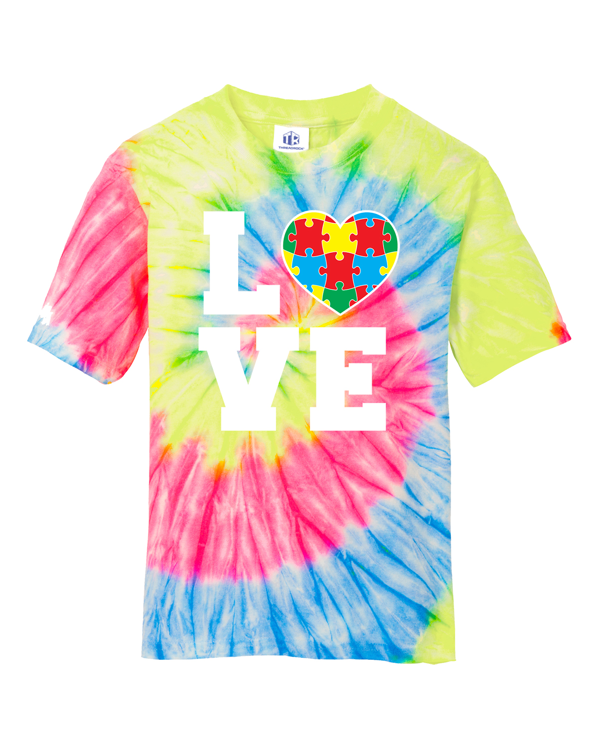 Autism Awareness Love Puzzle Heart Youth Tie Dye T-Shirt Support - Picture 6 of 13