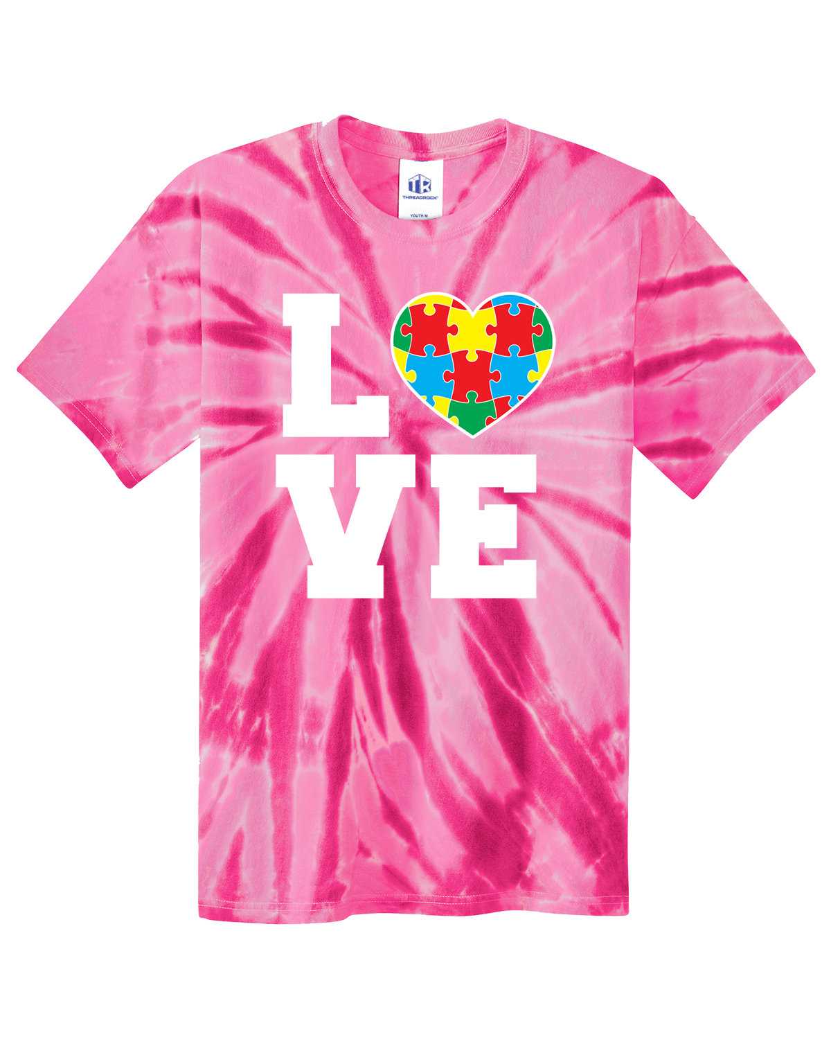 Autism Awareness Love Puzzle Heart Youth Tie Dye T-Shirt Support - Picture 8 of 13