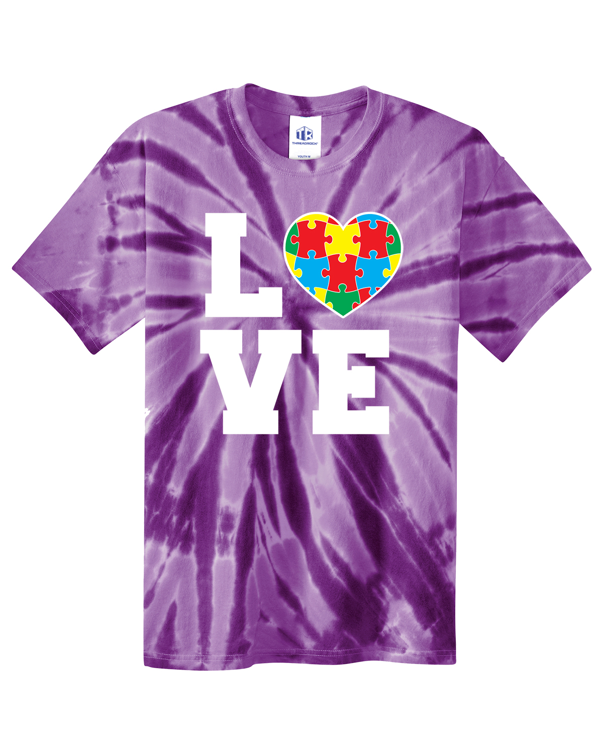 Autism Awareness Love Puzzle Heart Youth Tie Dye T-Shirt Support - Picture 9 of 13