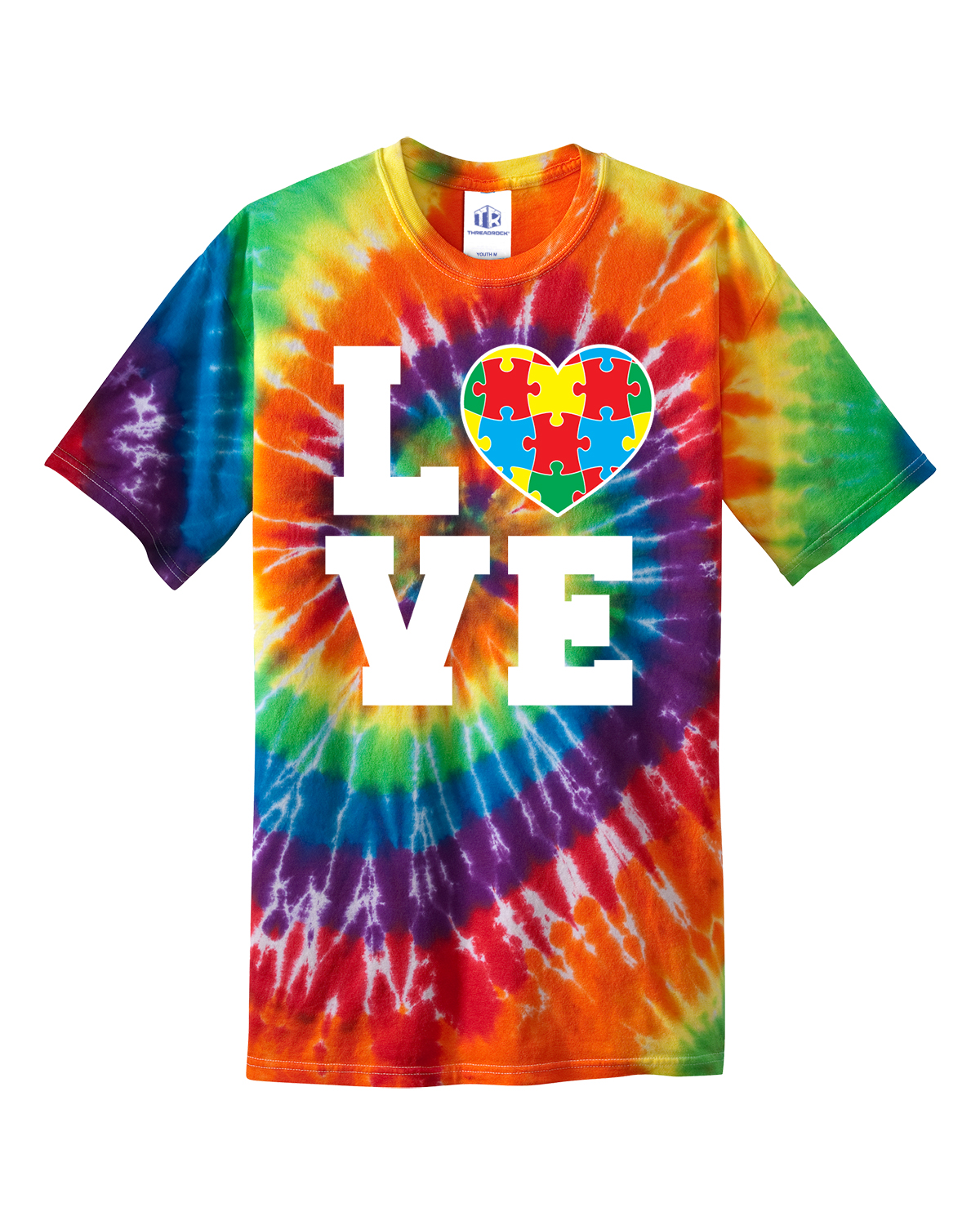 Autism Awareness Love Puzzle Heart Youth Tie Dye T-Shirt Support - Picture 10 of 13