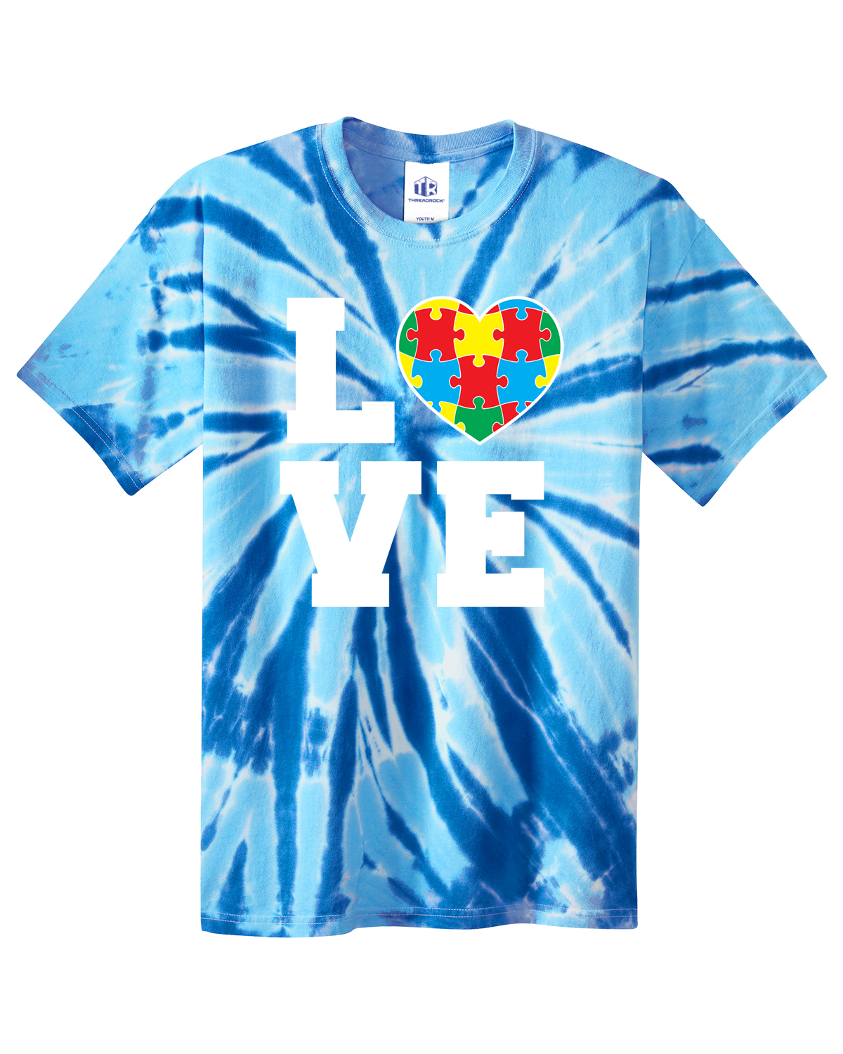 Autism Awareness Love Puzzle Heart Youth Tie Dye T-Shirt Support - Picture 11 of 13