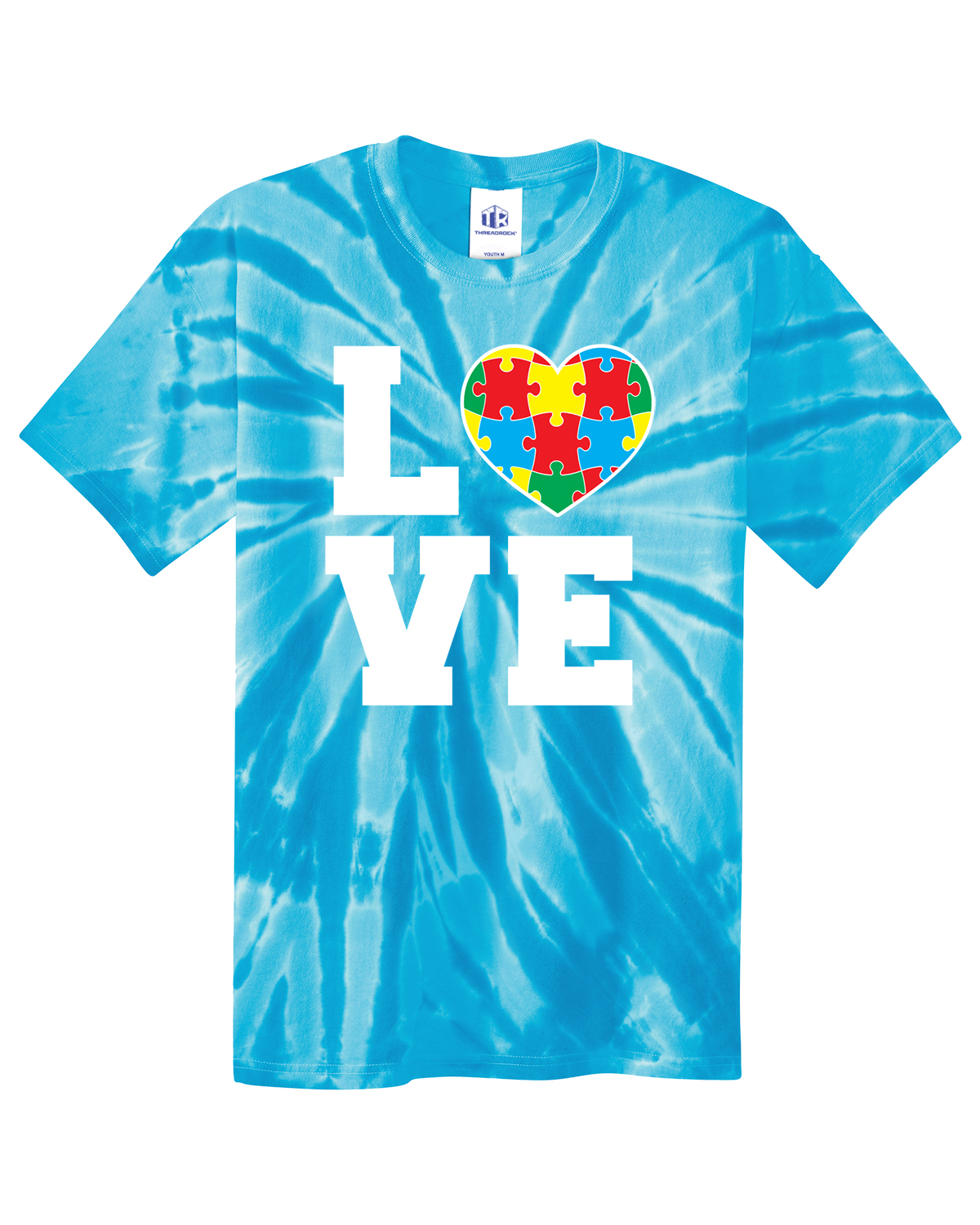 Autism Awareness Love Puzzle Heart Youth Tie Dye T-Shirt Support - Picture 12 of 13