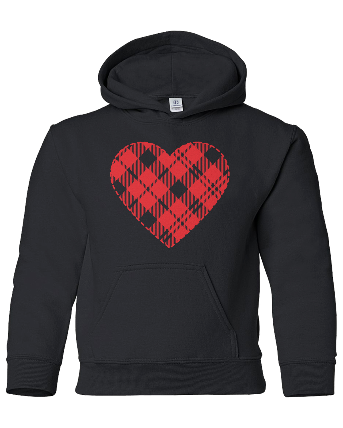 Big Plaid Red Heart Valentine's Day Youth Hoodie Sweatshirt Love
